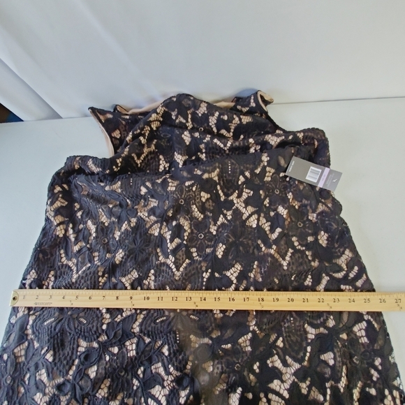 Sharagano Lace Overlay Fringe Hem Dress 22W Black Sleeveless Cocktail Whimsy NEW - Picture 11 of 14